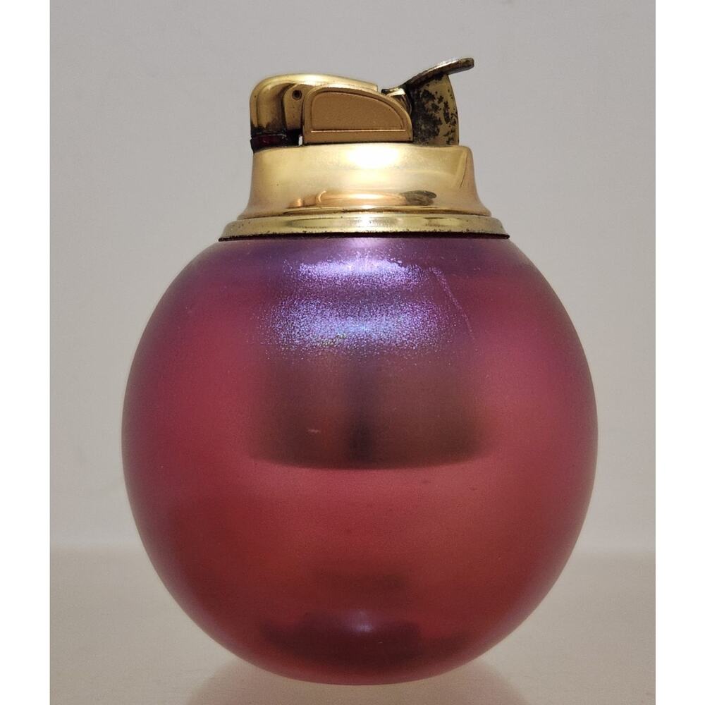 Vintage Murano Pink Iridescent Glass Orb Table Lighter MCM With Sticker